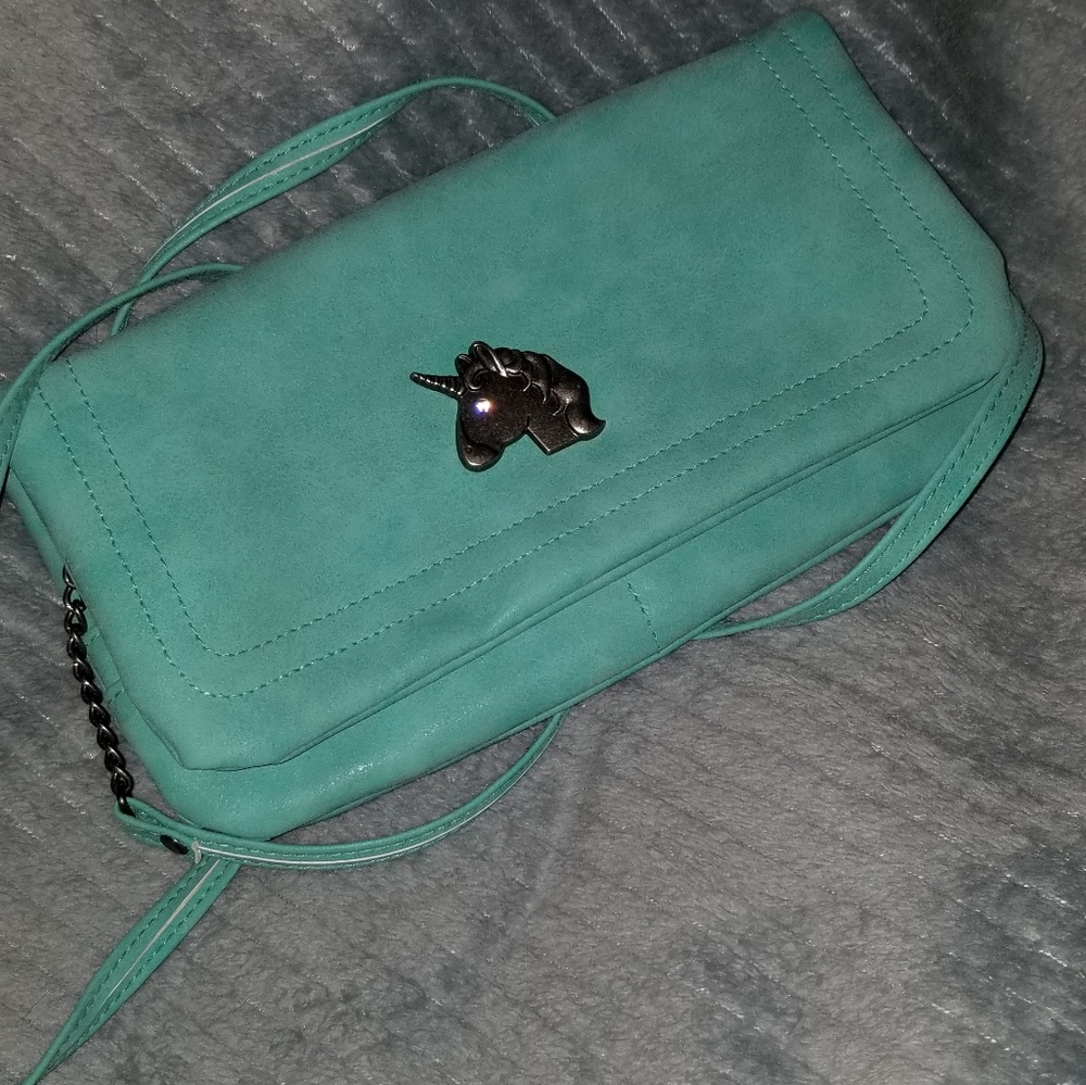 Turquoise unicorn clutch/crossbody bag